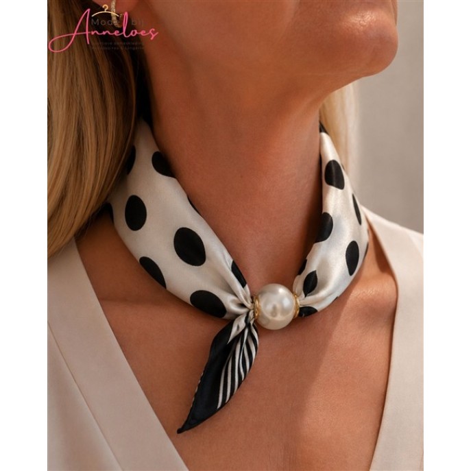 Dames Hals sjaal Dots Polka Dot Zwart Wit 528 korte sjaal met parel